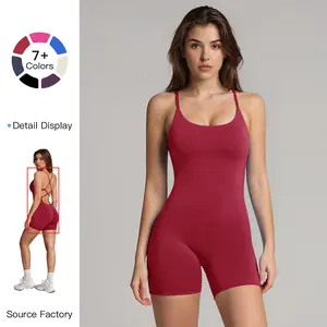 MFVIM women’s thin-strap cross-back sleeveless one-piece shorts outfit—suitable for indoor and outdoor yoga, Pilates, sports, running workouts, and gym training.