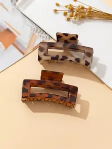 Vintage Leopard Pattern Hair Claws, Casual Hollow Out Design Hair Accessories for Women, Minimalist Headwear Suitable for Thick Hair, Flat Claw Clips