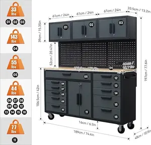 72-inch Rolling Tool Chest Cabinet Mobile Garage Workbench Tool Cabinet on Wheels