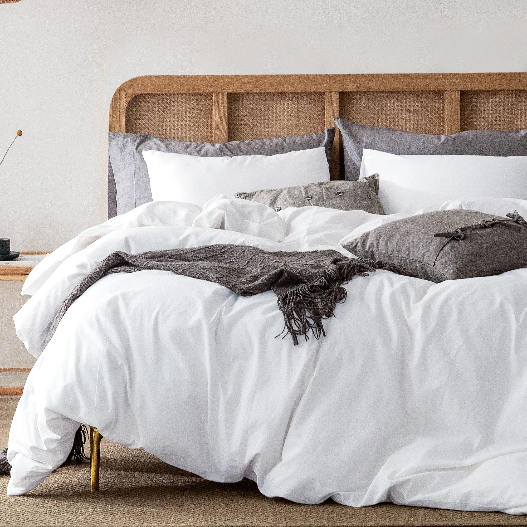 ATsense Cotton Duvet Cover Set, 100% Washed Cotton Linen Feel Super Soft Comfortable, 3-Piece Duvet Cover Bedding Set, Durable and Easy Care, Simple Style Farmhouse Comforter Cover