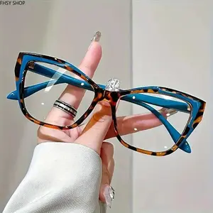FHSY SHOP Women's Cat Eye Anti-Blue Light Glasses - Tortoise & Teal Frame - for Daily Use, Computer Work, Eye Strain Relief