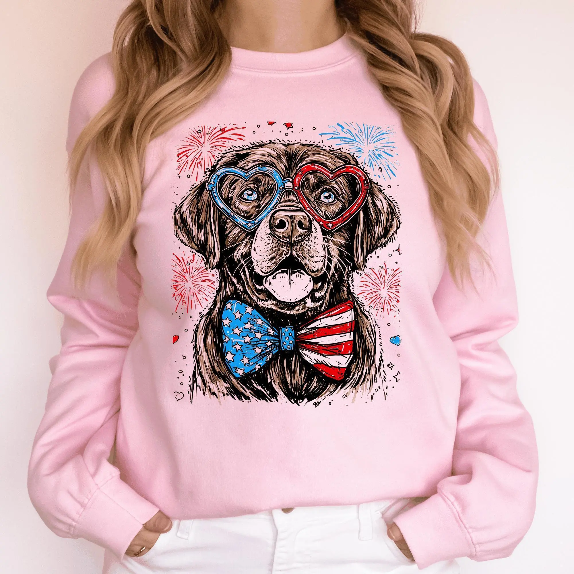 Chocolate Labrador, Lab Patriotic Dog, USA, America, Pet Lover, 4th of July Sweatshirt, Crew Neck, Women's, Crewneck