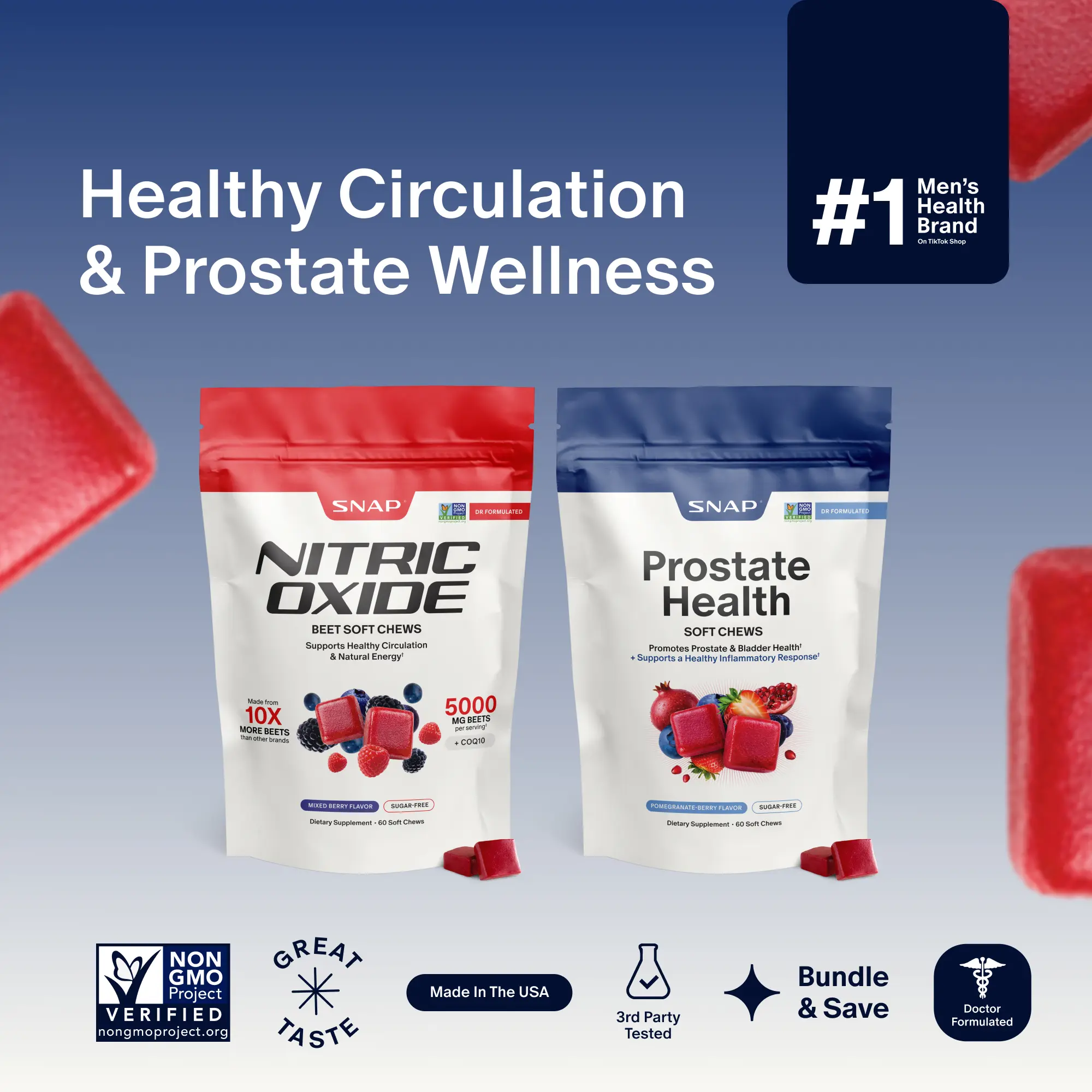 NEW! Prostate Health and Nitric Oxide Chews - Inflammation Support - Urinary & Bladder Function - Supports Blood Flow & Energy - Male Reproductive Health - Antioxidants - Supports Healthy DHT levels - Mixed Berry Flavor - Medicinal Mushrooms & Botanicals