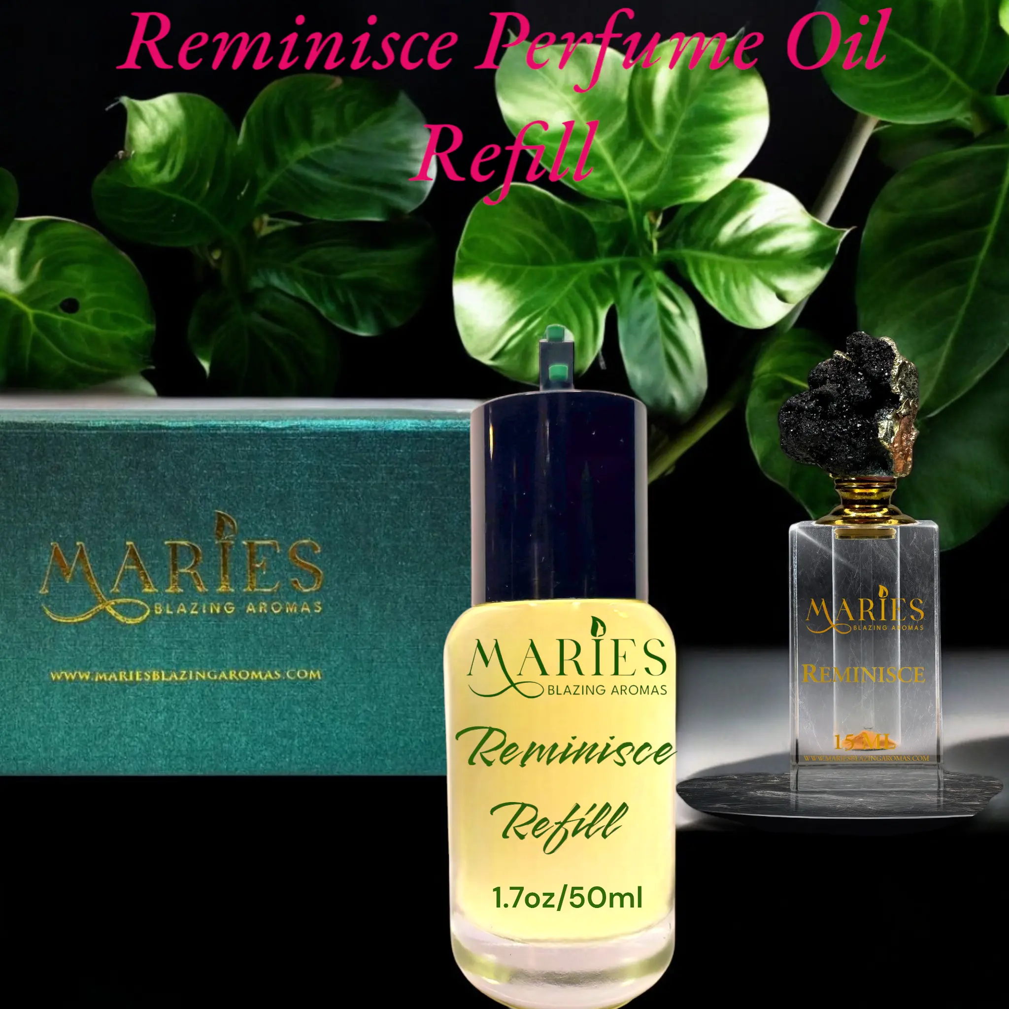 MARIE'S Reminisce Luxury Perfume Oil Refill 1.7oz Glass Bottle with Premium Fragrance Oil Blend, 15ml Crystal Perfume Bottle Refill, Alcohol Free