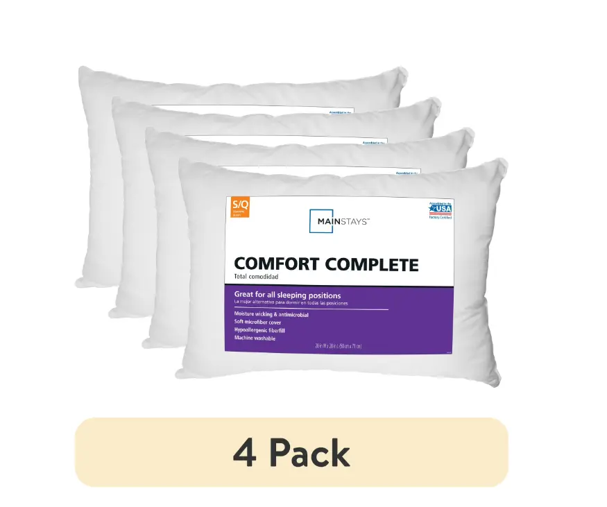 Comfort Complete Bed Pillow Standard Queen 2 Pack for All Sleeping Positions, 4pk