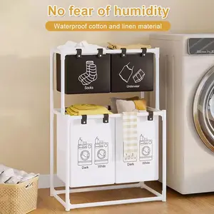 Double-Layer Foldable Laundry Basket, Independent Classification Storage Rack, Suitable for Bedroom Bathroom Dormitory Use, Collapsible Laundry Hamper, Laundry Organizer