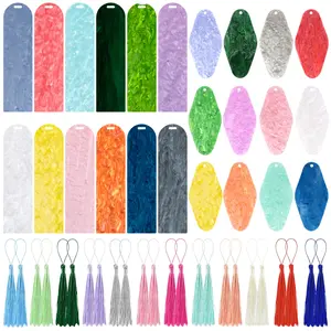48pcs Acrylic Bookmark Tassel Set Water Ripple Effect Glitter Acrylic Bookmark with Tassel for Scrapbook Charm DIY Art Crafts Making Supply Office Home Supplies summerwins
