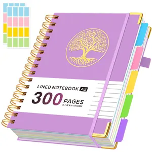 5 Subject Notebook College Ruled, 300 Pages Hardcover Spiral Bound Notebook Journal with Removable Dividers Tabs, 2 Stickers, A5 Lined Notebook for Note Taking & Organizer, 6.1" X 8.4"