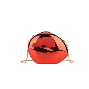 Oval Acrylic Bag for Women Shell Goose Egg Box Evening Crossbody Bag with Magnetic Buckle in Red for Daily Matching Summer 2026 Shiny Crystal Bow Clutch Purse