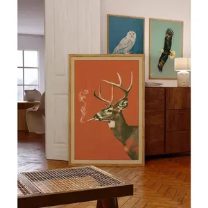 Vintage Buck Smoking a Cigarette Poster, Funny Whitetail Deer Art, Retro Whimsical Print, Outdoor Hunter Wall Decor