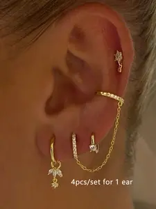 Women's Oxidized Zirconia Chain Earrings Set, Copper Inlay Design, Ideal for Daily Wear & Party Accessories, Stackable Jewelry, Dangle Earrings Set, Casual Trendy Jewelry, Earring Stacks