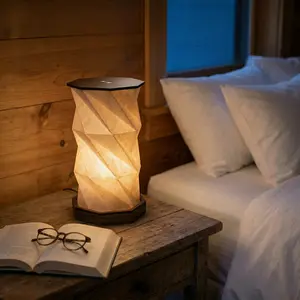 Flexifold Zen Wood Origami Lamp: 360° Rotating Telescopic Night Light | Portable Cordless USB Rechargeable Lantern for Travel & Patio | Modern Scandi Boho Room Decor | Soft Eye-Caring Dimmable Mood Light | Unique Birthday Gift for Her & Minimalist Home