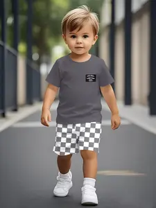 Base Checkered Simple Trendy Digital Print Summer Fashion Boys' Clothing, Cool Casual Wear, Perfect Gift for Daily and Outdoor Activities
