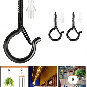 3 Pcs Q Hooks with Clips, Outdoor String Light Hooks, Windproof Screw Hooks for Christmas Lights, Plants, Hanging Baskets
