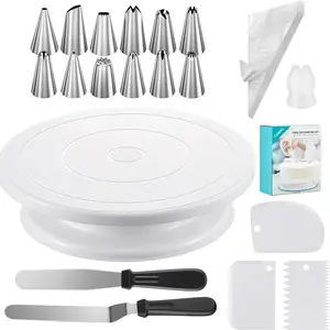 69 PCS Cake Decorating Kit, Baking Supplies - 12'' Cake Stand Turntable with 50 Piping Bags & 12 Piping Tips & Coupler & 2 Spatula & 3 Scrapers - Cake Decorating Tools