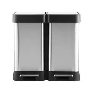 【GARVEE】13-gallon dual compartment trash and recycling bin, soft-close lid, stainless steel pedal, space-saving design for home/office (50 l 2 x 25 l, without bucket)