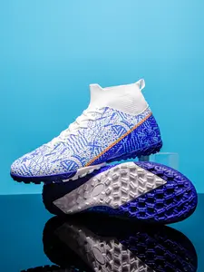 Men's High-Top Soccer Shoes, Turf Shoes, Soccer Cleats, TF Professional Competition Training Footwear, Durable Anti-Slip Breathable PU Leather Sporty Design