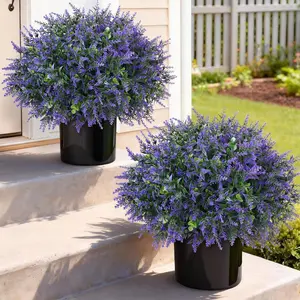 2-Piece Artificial Eucalyptus & Lavender Planters, UV-Protected Fake Greenery with Pots, Ideal for Farmhouse Home Outdoor Decor