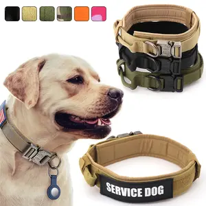 Pink Camo Tactical Dog Collar with Handle – Adjustable Heavy Duty Military Collar with 2 Patches, Perfect for Training – Fits Large & Small Dogs