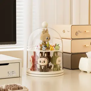 Double-Layer Rotating Display Cabinet with 360° Spinner Base Dustproof Construction, Clear Viewing Window for LABUBU Plush, Dolls, Action Figures