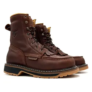 Fuerbo Premium Composite Toe Handcrafted Lacer Moc Toe Leather Work Boots Dual Density Goodyear Welt Sole Anti-Fatigue Oil & Slip Resistant L-55 Brown Mid-Calf Lace Up Men Footwear Comfort
