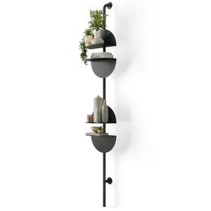 Umbra Solis Adjustable Standing Shelf - Decorative Steel Shelves for Wall Mounting, 13.88 x 10.5 x 80.13", Durable Bent Steel, Holds Up to 15lbs, Easy Installation, Original Design