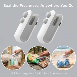 Stay fresh anytime, anywhere! 2-piece USB charging mini sealing machine | Portable sealing machine, suitable for snacks, food packaging bags, easy to carry on trips