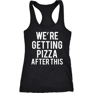 Womens Were Getting Pizza After This Funny Workout Sleeveless Fitness Tank Top Funny Racerback Tank Cute Slimming Tank tops comfortable soft top Food Tank Top for Women Funny Fitness Sleeveless Tee Novelty Tank Black