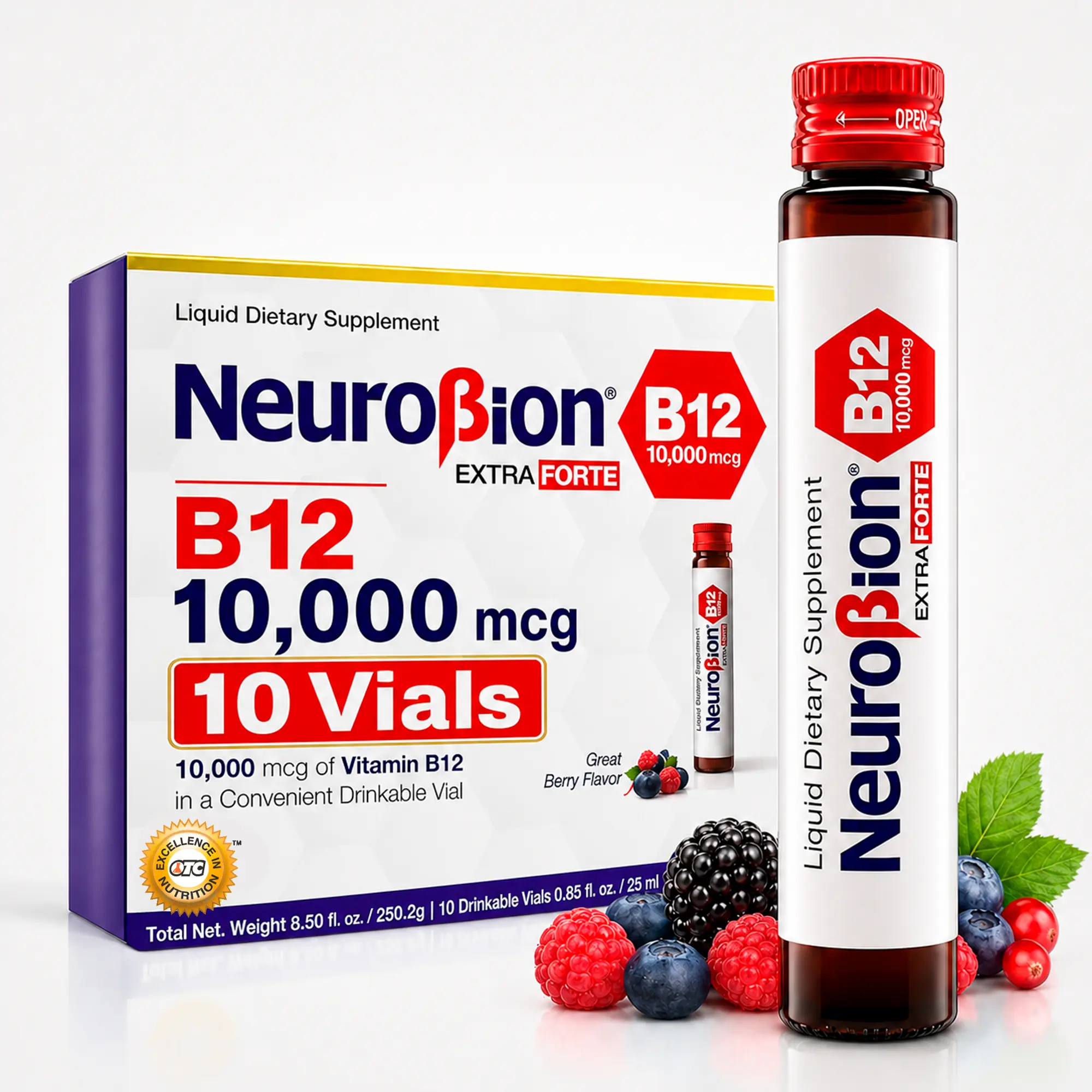 Neurobion Extra Forte B12 10,000 mcg Vials, Liquid - Extreme Powerful - 10 Vials per Box Energy B12 Supplement Methylcobalamin B12 Vitamin Complex