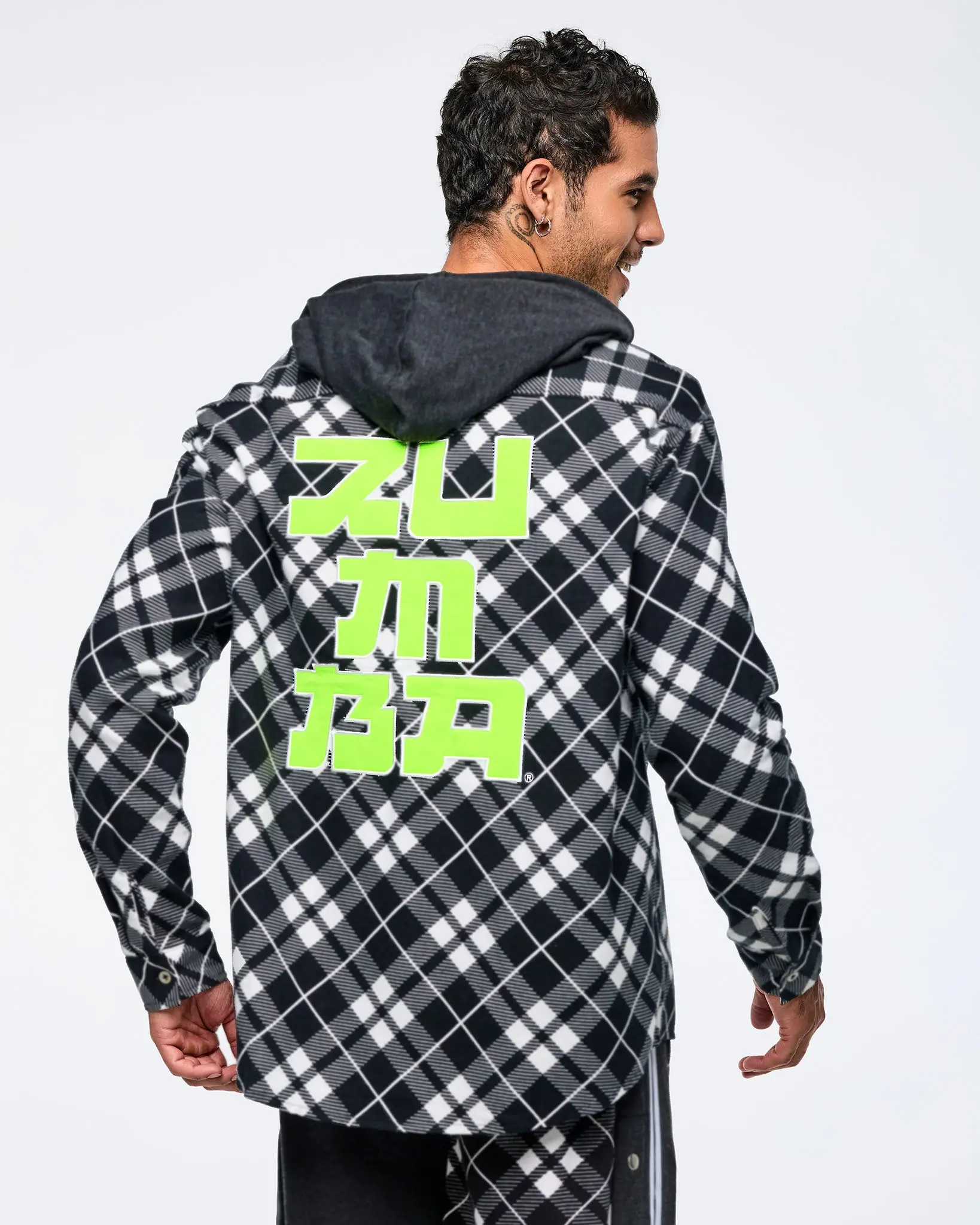 Men's Eastern Flavor Plaid Checked Flannel Shacket Hoodie, Oversized Menswear Tops Sweatshirts, Long Sleeve, French, Casual