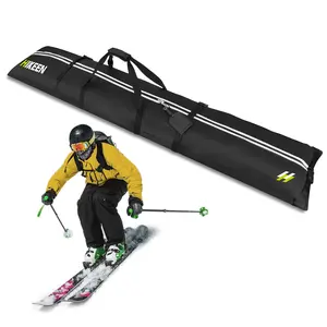 Hikeen Fully Padded Ski Bag, Waterproof Reinforced Travel Bag Fits Skis Up to 215CM