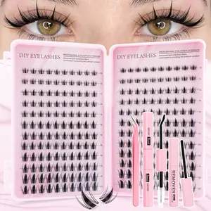 240PCS Thick Style DIY eyelash extension Kit - Curl Cluster Lashes including false eyelashes, glue, remover, tweezers, professional and beginner-friendly, easy to use at home. Eyelash beginner kit: A complete set of eyelashes, glue, remover and tools