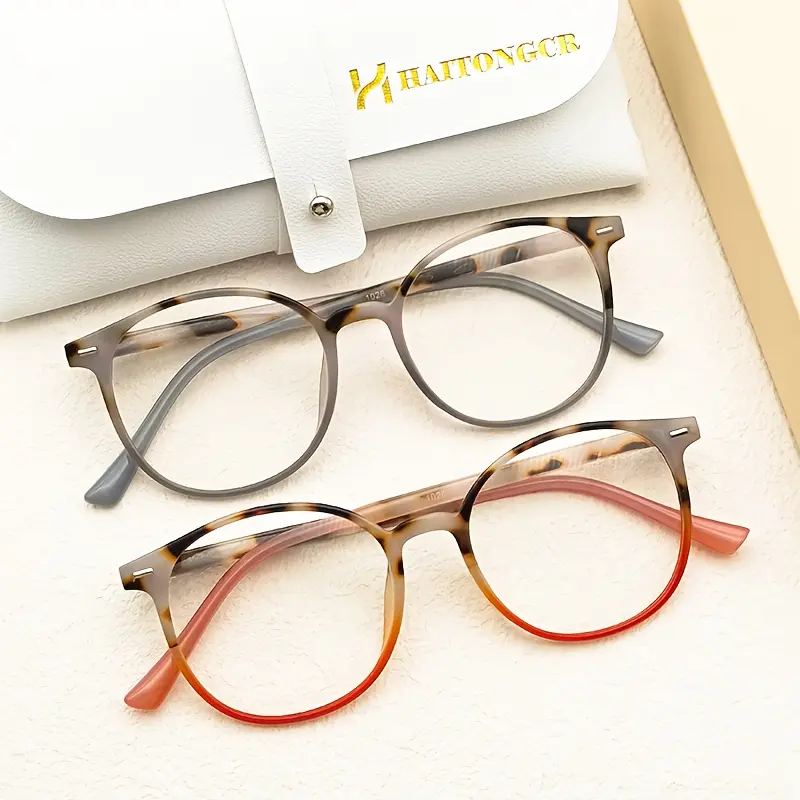 HAITONGCR Reading Glasses for Women, Elegant Tortoiseshell Retro Round Frame with Gradient Temples - Lightweight High Quality Eyewear for Presbyopia, Female, Presbyopia Users, Women/Unisex, Adults, Single Pair, Color Gradient Temples, Single Item, Everyda