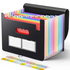 Accordion File Organizer with 12 Pockets, Expanding File Folder for Monthly Paper, Tax Receipts, and Letters A4 Size with Blank Labels