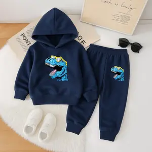 Unisex Dinosaur Print Hoodie Tracksuit Set Fleece Lined Sweatshirt & Joggers Long Sleeve Autumn Casual Outfit for Indoor Outdoor Wear