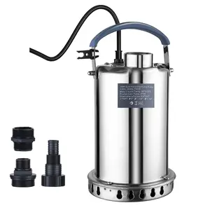 Sump Pump 1HP Submersible Water Pump 3700GPH Stainless Steel Portable Electric for Pool Draining Hot Tub Basement Utility Pumps with 3 Adapters