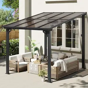 【Ships in Multiple Packages】Aoxun  8x10'/5x8'/10’x12‘ Wall-Mounted Gazebo Pergola for Outdoor Patio with 55lbs/㎡ Load-Bearing Capacity LED Waterproof Hanging Lights Durable Polycarbonate Material