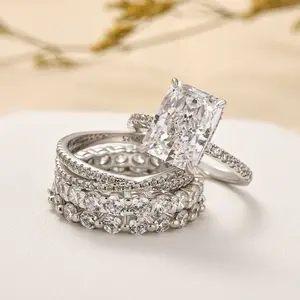 RODIFFY 4.0Ct Radiant Cut 4PC Wedding Ring Set for Women,5A Cubic Zirconia 925 Sterling Silver Bridal Set