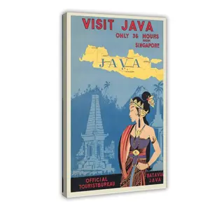 Visit Java Vintage Travel Canvas Poster Wall Art Decoration For Home Bedroom Office Living Dorm Room Decor Boys Girls Gift