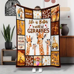 [Cozy Giraffe Blanket] Tear-Resistant Adorable 1pc Giraffe Print Flannel Blanket Life is Better with Giraffes Design, All-Season Cozy Throw for Home, Camping, Travel - Perfect Gift for Family & Friends, Giraffe-280GSM