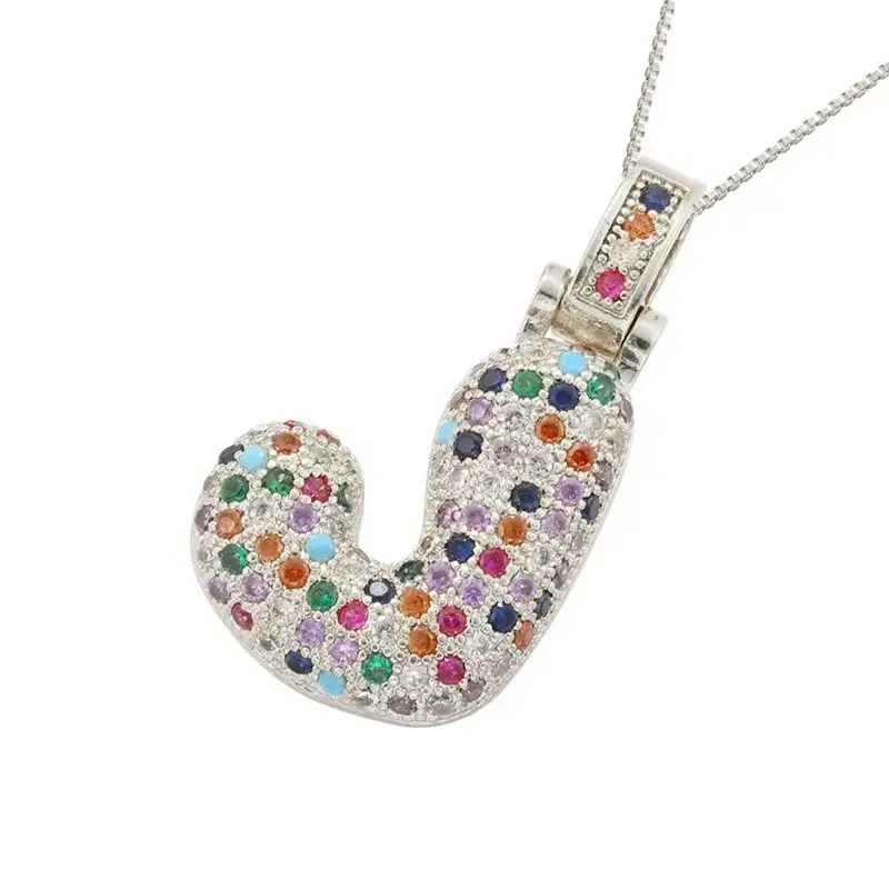 Women's Custom Letter Motif Necklace - Gold/Silver Plated Initial-Themed Pendant, Rainbow CZ Rhinestone Finish, Diamond Inspired, 16+2" Adjustable Letter Chain Necklace, Custom Letter Motif Necklaces, Diamond Inspired Necklaces