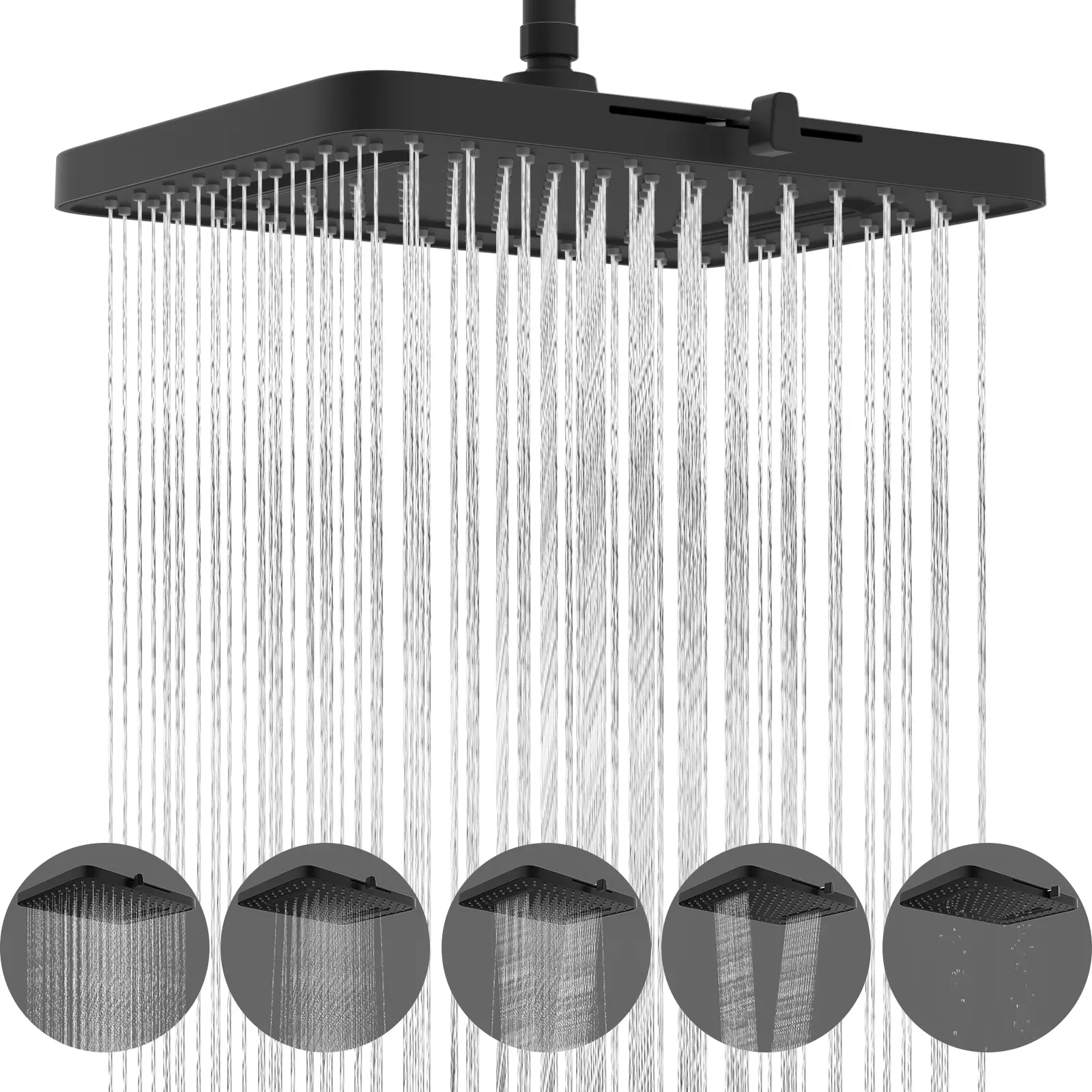 Hibbent cUPC Certified Brass Wall-Mount 5-In-1 Rainfall Shower System, 13-Inch 157-Jet Dynamic High-Pressure Massage Showerhead, 5 Spray Modes, 360° Swivel Aim, Limescale Resist, Onetouch Stop, Matte Black Bathroom Fixture with Filter, Washer, Teflon Tape