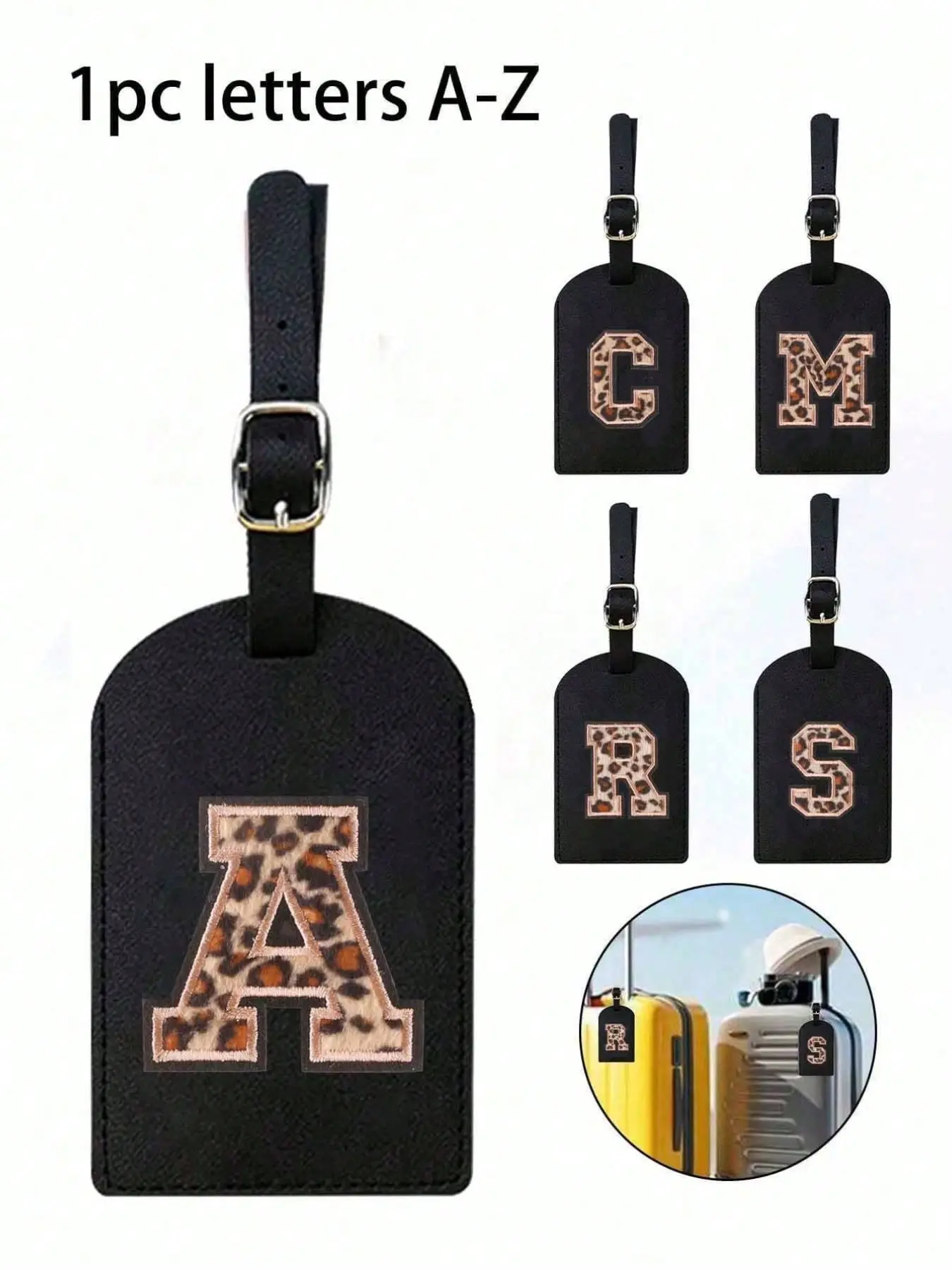 Luggage Tag, PU Leather, Leopard Print, A-Z Letters, Privacy Cover, Business Card or Travel Backpack Label, Personalized Labeling, Unisex, Bag Accessory, Essential Travel Gear