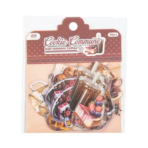 120 Coffee Sticker Packs Coffee, Bread, Cookie Themes. PET Waterproof Material. Vintage Style DIY Decorative Stickers Pack