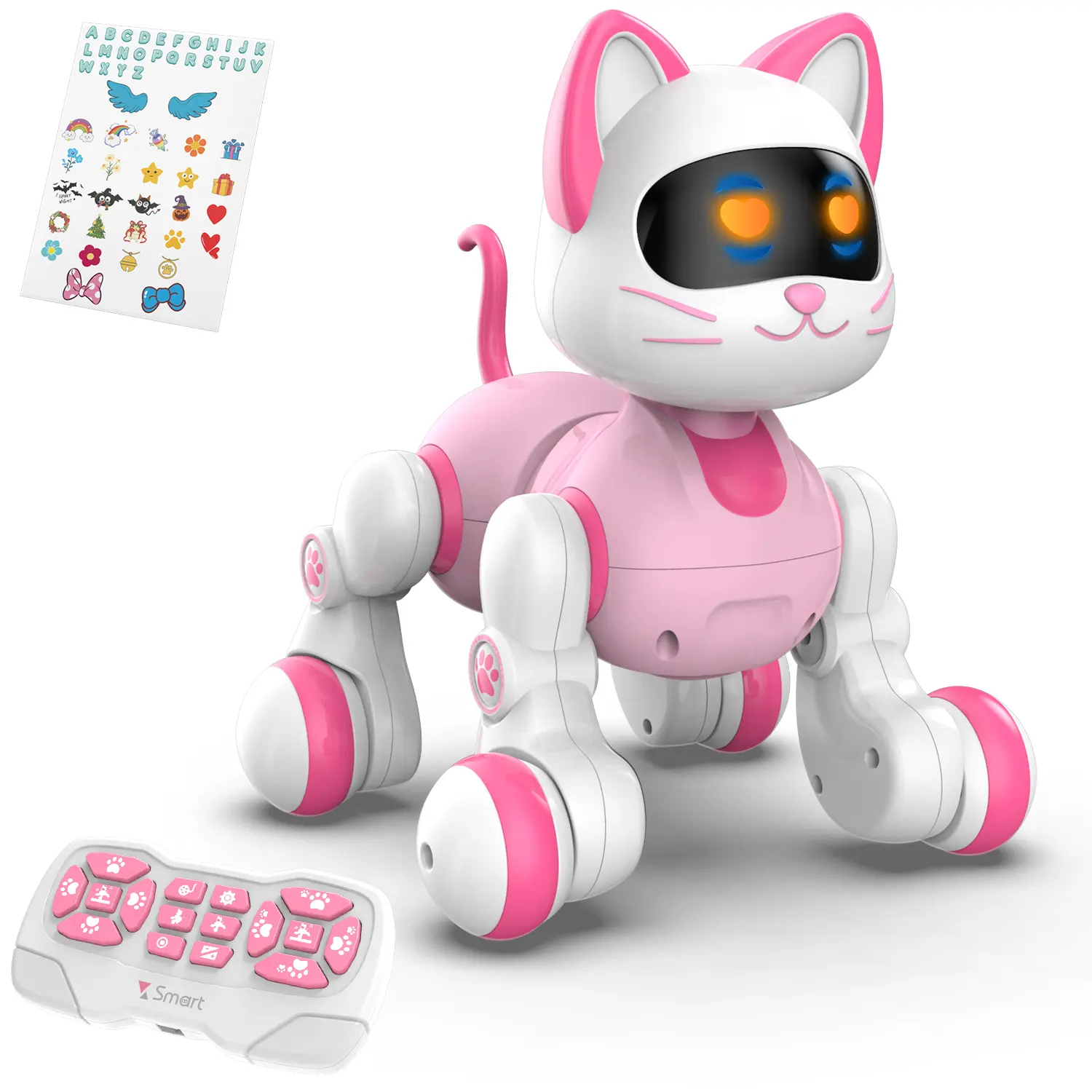 STEMTRON Programmable Remote Control Robot Cat for Kids Interactive Robotic Cat RC Robot with Touch Sensing, LED Eyes, Dance&Music, Rc Robot With Music And Dance, Interactive Robot Animals