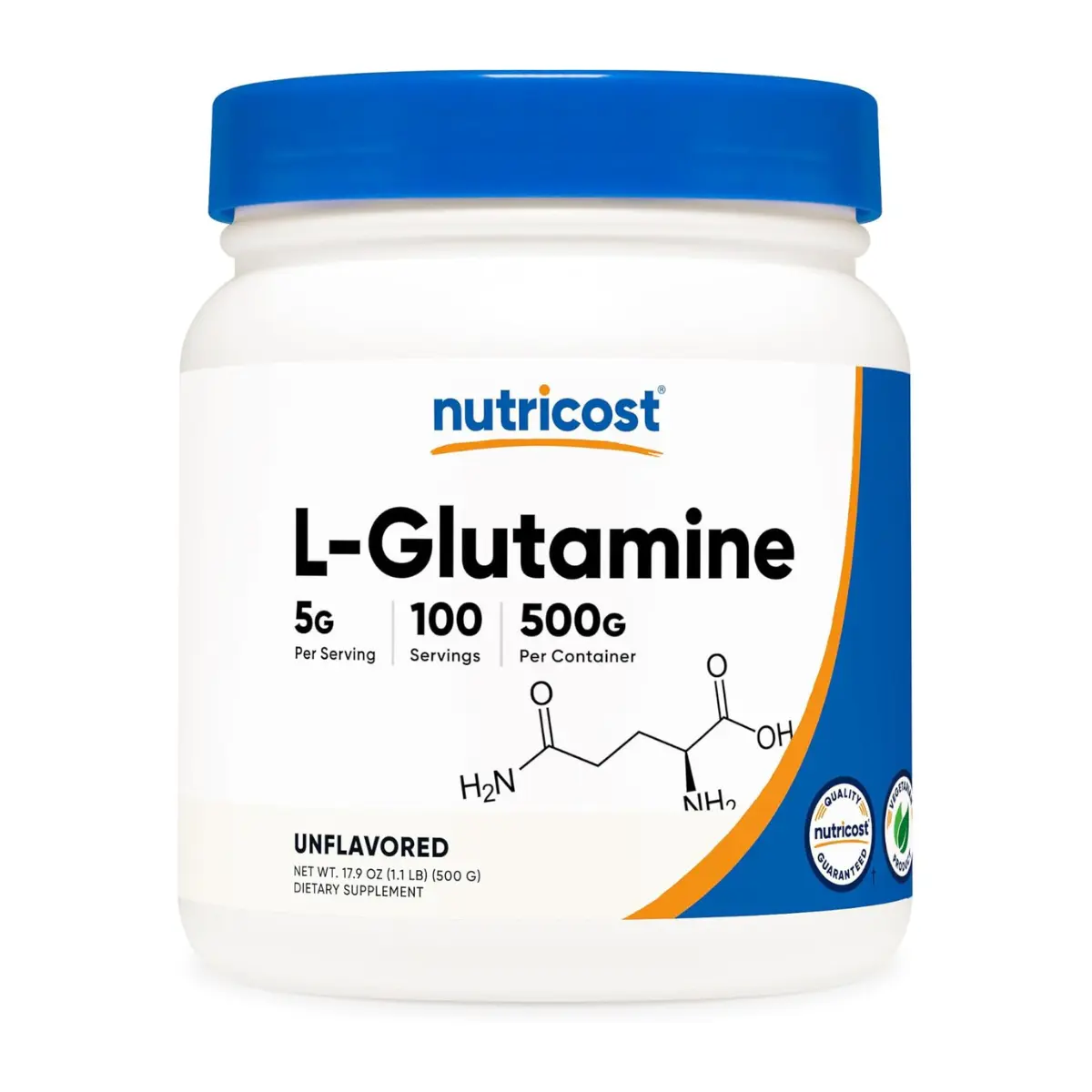 Nutricost L-Glutamine Powder (500 Grams) Unflavored - Gluten Free & Non-GMO, 100 Servings