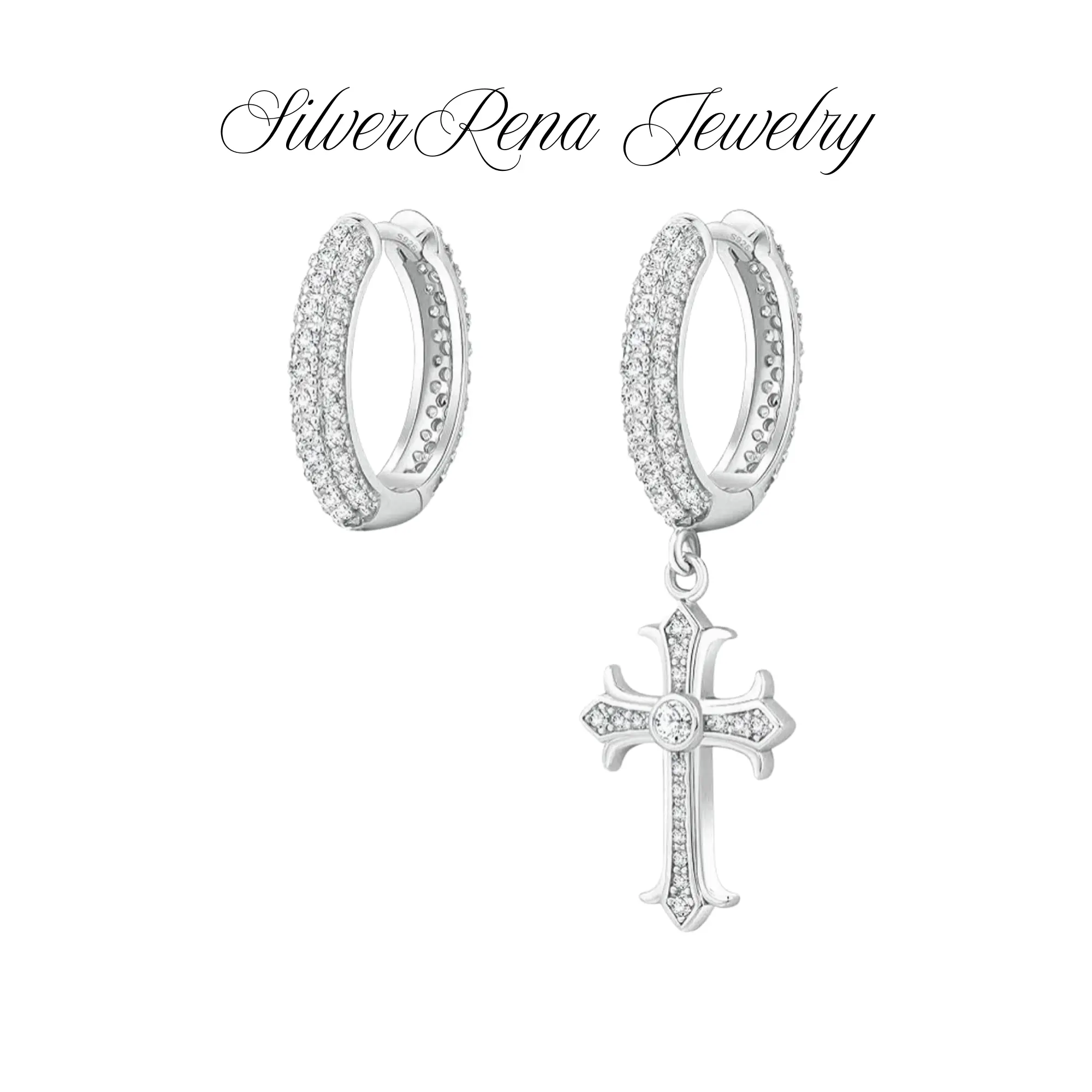 S925 Cross Shape Hypoallergenic Earrings Set - Sparkling CZ Design, Versatile and Comfortable Unisex Punk Jewelry, Spiritual Gift for Daily Wear, Hip-Hop