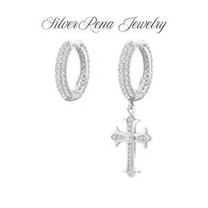 S925 Trendy 18k Gold Plated Cross Earrings with Sparkling CZ Design, Stylish Hypoallergenic Unisex Ear Jewelry for Punk or Hip-Hop Lover, Spiritual Gift for Daily Wear