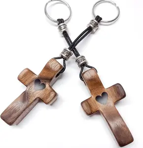 2 PCS Cross My Heart | Encouragement Gift Wooden Cross Key Chain Fingertip Stress Relief Gifts Pocket Small Cross Christmas Gift Handheld Wooden Cross Key Chain