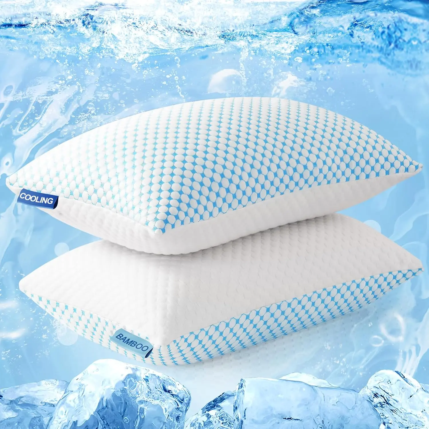 【Set of 2】Cooling Memory Foam Queen Pillows,Adjustable Support & Heat Dissipation Tech for Side,Back,Stomach & Hot Sleepers, OEKO-TEX Certified (30"x20")